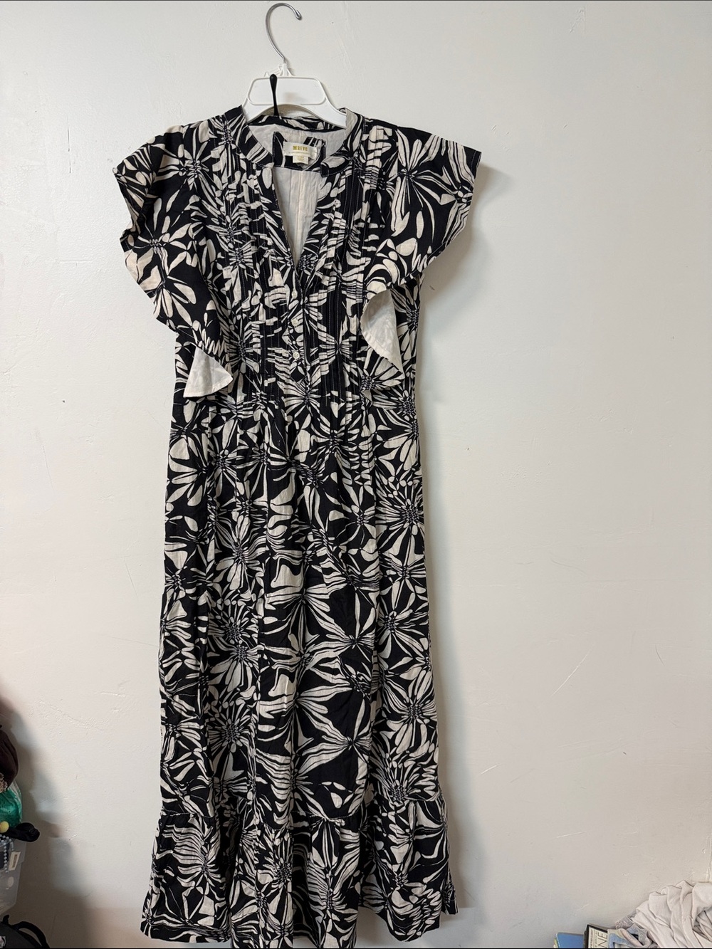 Anthropologie Black & White Floral Maxi Dress